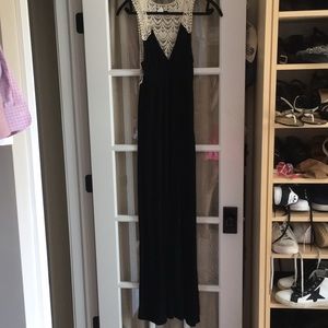 Aqua Black and Ivory Lacy Maxi Dress, Size Medium.